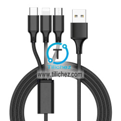 Cable de carga rápida 3 en 1 conector USB C/Micro USB/Lightning para iPhone/Android